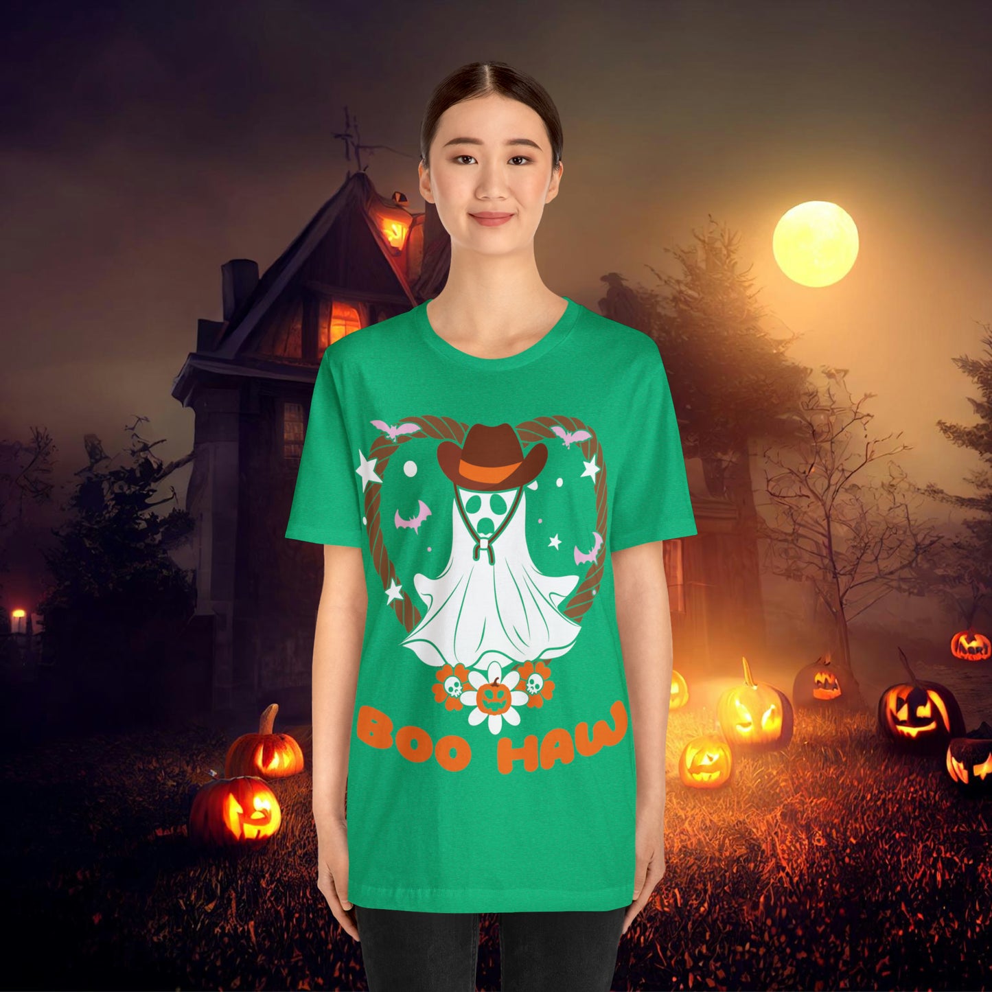 Boo Haw Retro Groovy Western Halloween Unisex Jersey Short Sleeve Tee Gifts for Him Gifts for Her