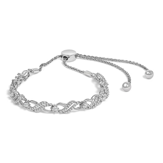 .925 Sterling Silver 1/2 Cttw Diamond Weave and Station Bolo Bracelet