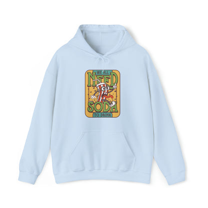 "DirkyThreadz Soda Splash Hoodie - PlayfulDesign with Cartoon Soda Graphic"