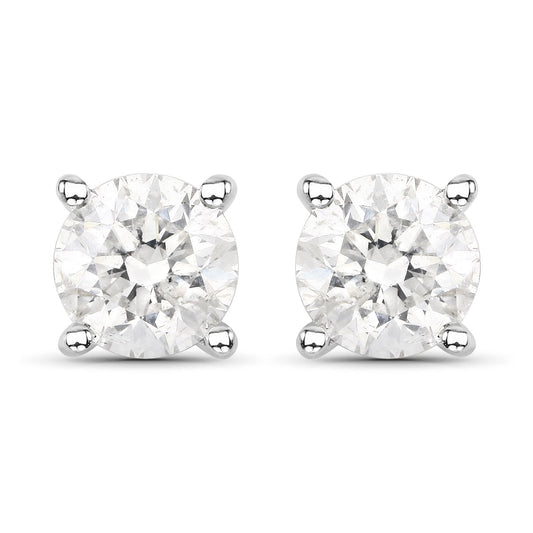 0.80 Carat Genuine White Diamond 14K White Gold Earrings