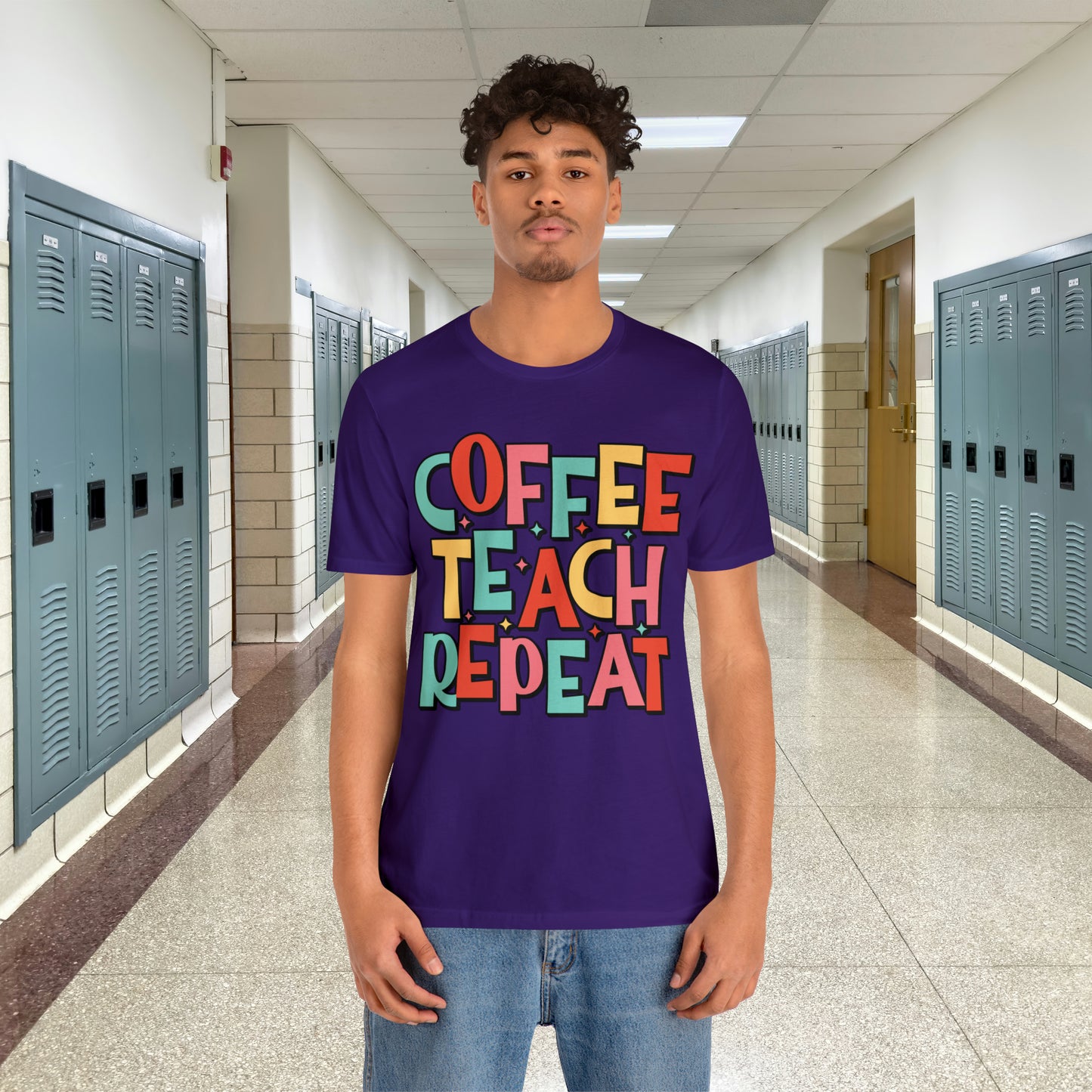 Coffee Teach Repeat Unisex Jersey Short Sleeve Tee