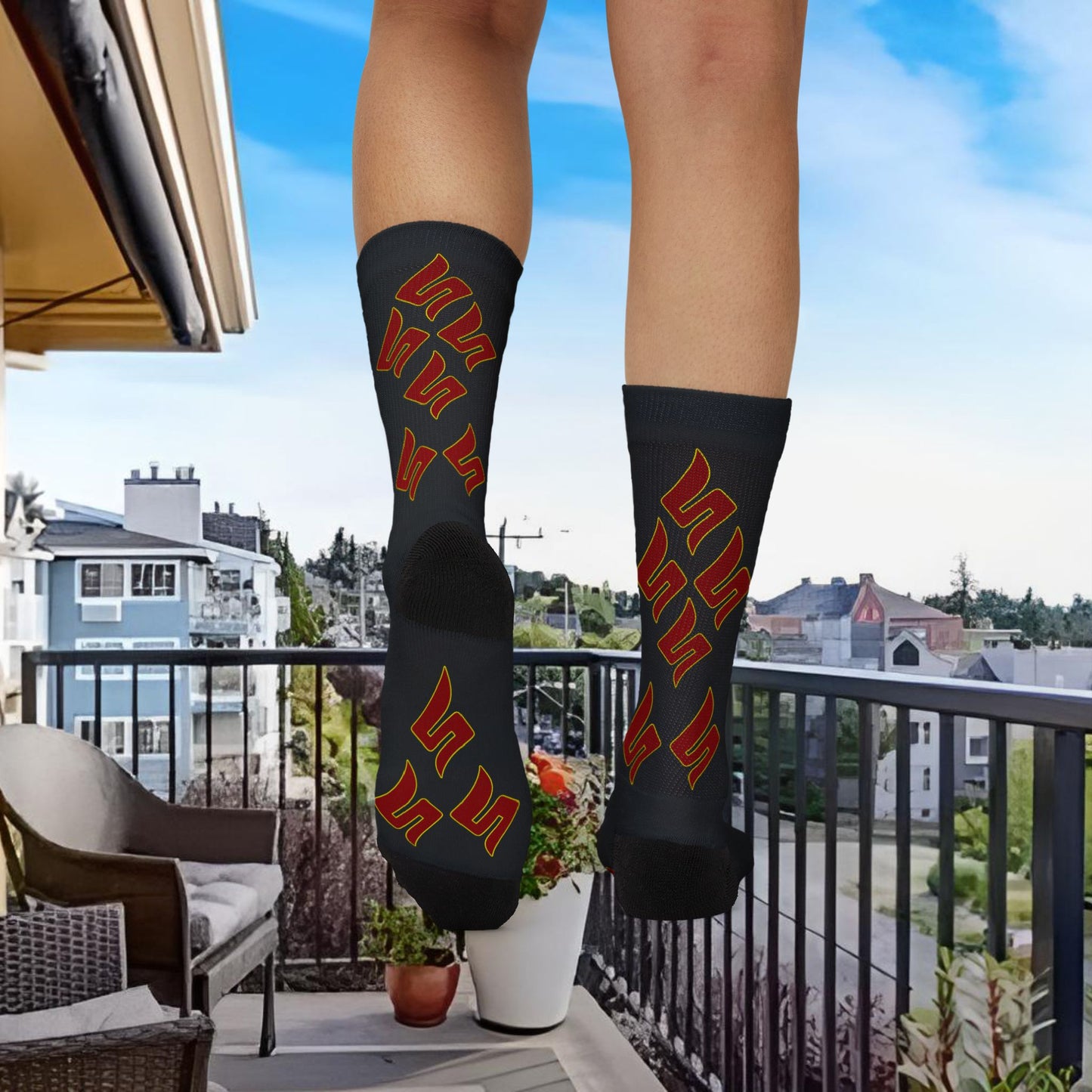 Shuli Network “S” Socks— Bold All-Over Print Crew Socks