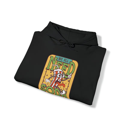 "DirkyThreadz Soda Splash Hoodie - PlayfulDesign with Cartoon Soda Graphic"