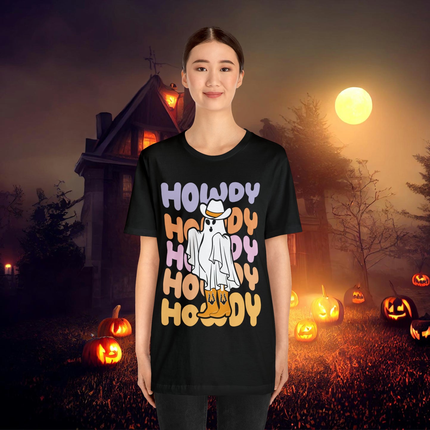 Cowboy Ghost Howdy Retro Halloween Unisex Jersey Short Sleeve Tee Gifts for Him Gifts For Her