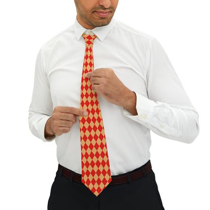 "DirkyThreadz Argyle Grace Necktie - Red and Beige Pattern for Timeless Sophistication"