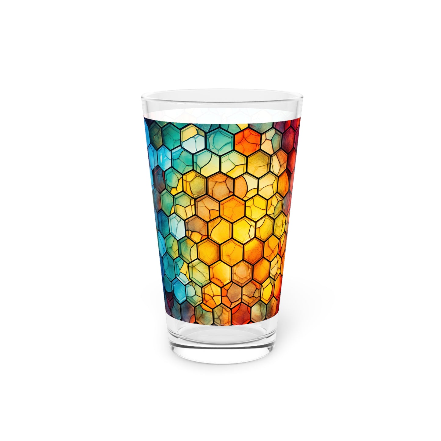 Honeycomb Suprise: A Blue and Yellow Honeycomb Stained Glass Artwork on a 16oz Pint Glass Gift idea gifts for home decor housewarming gift