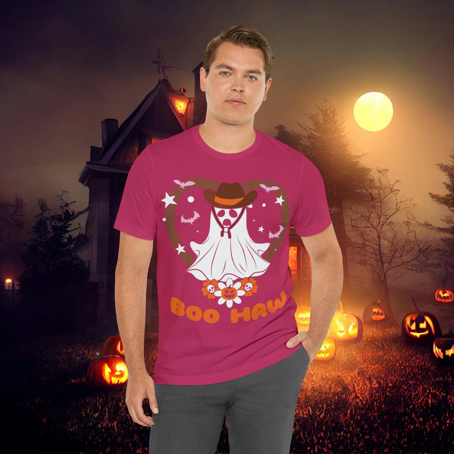 Boo Haw Retro Groovy Western Halloween Unisex Jersey Short Sleeve Tee Gifts for Him Gifts for Her