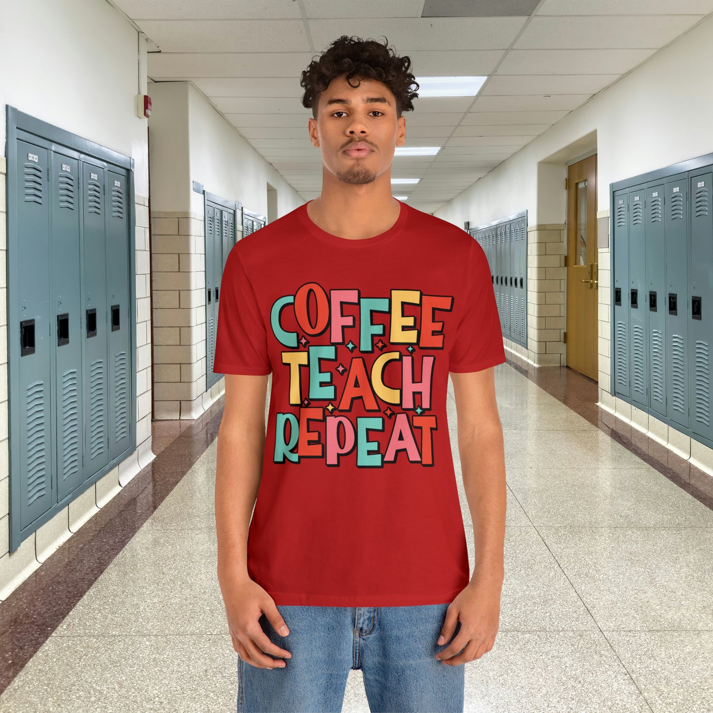 Coffee Teach Repeat Unisex Jersey Short Sleeve Tee