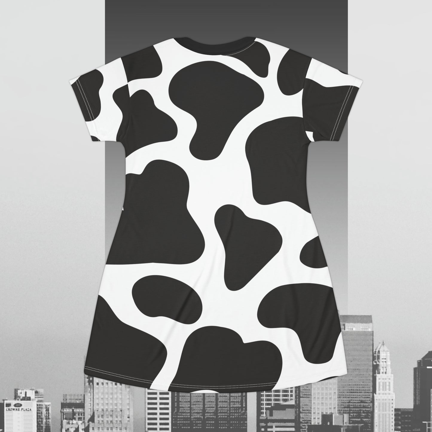 Black Cow Spots T-Shirt Dress (AOP)