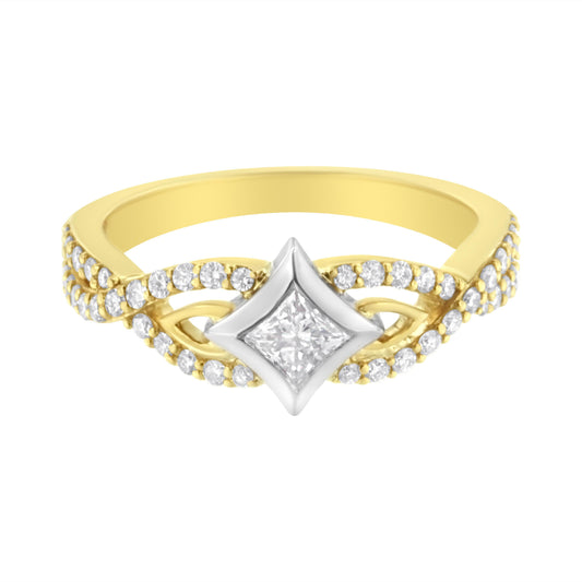 10K Two Tone Color 2/3 Cttw Diamond Kite and Twist Shank Ring (H-I Color,SI2-I1 Clarity)