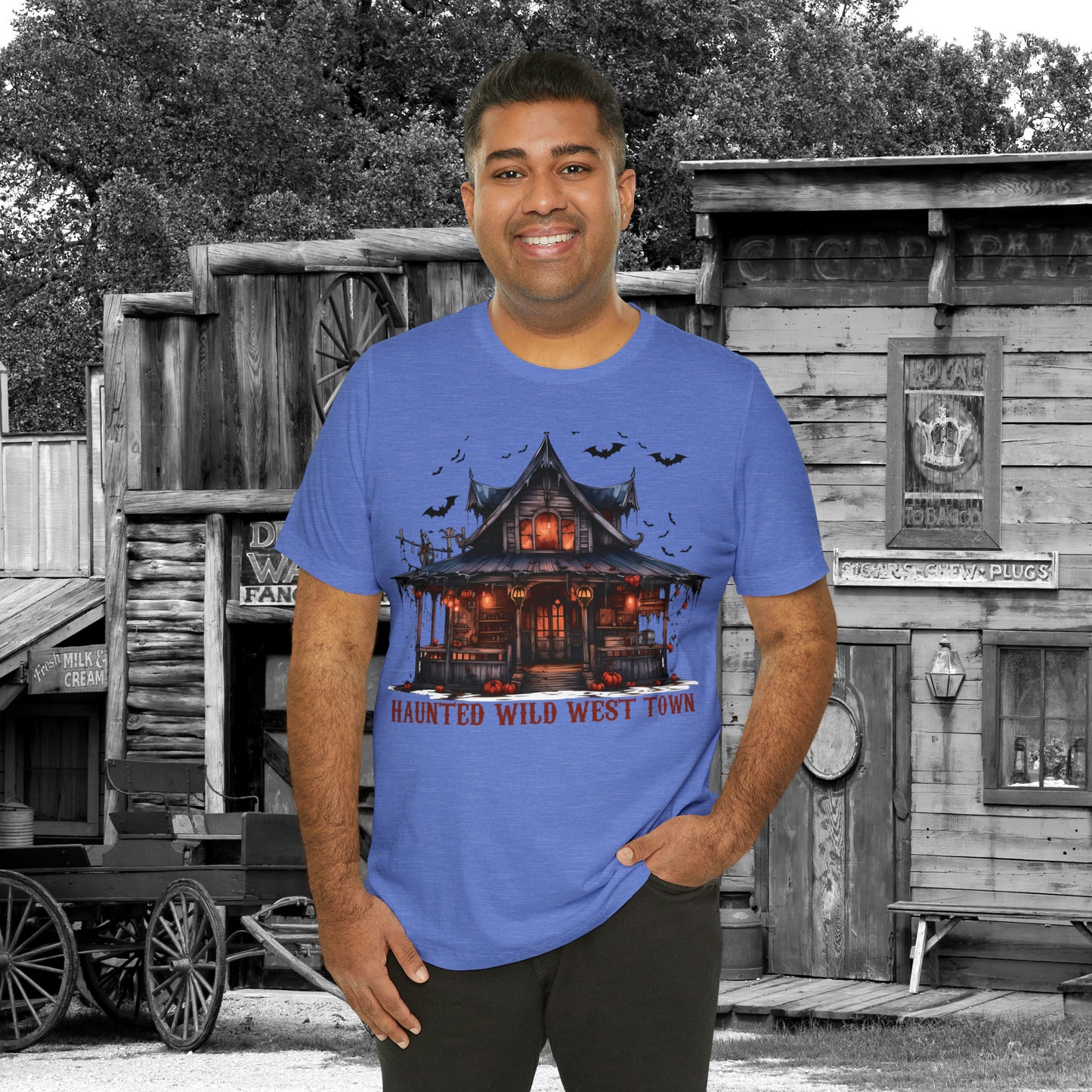 Haunted Wild West Town Halloween Western Unisex Jersey Short Sleeve Tee Gifts for Him Gifts For Her