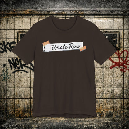Uncle Rico Graphic Tee — Retro Notebook Tape Design