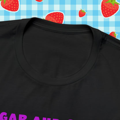Sarcastic Elegance: Vintage Pink Pinup Girl "Sugar and Spice" on a Bella+Canva 3001 Unisex Jersey T-Shirt - A Must-Have Gift for her