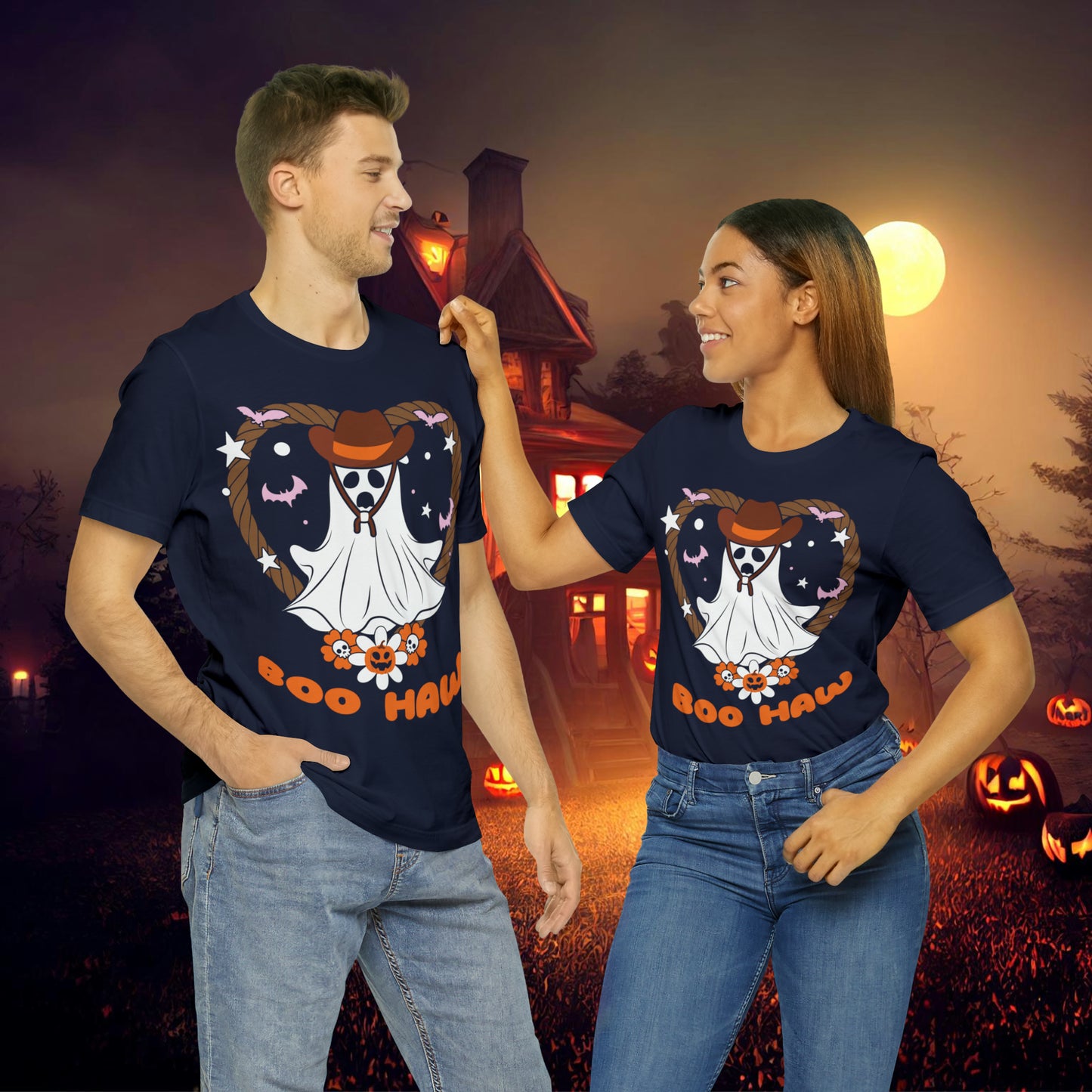 Boo Haw Retro Groovy Western Halloween Unisex Jersey Short Sleeve Tee Gifts for Him Gifts for Her