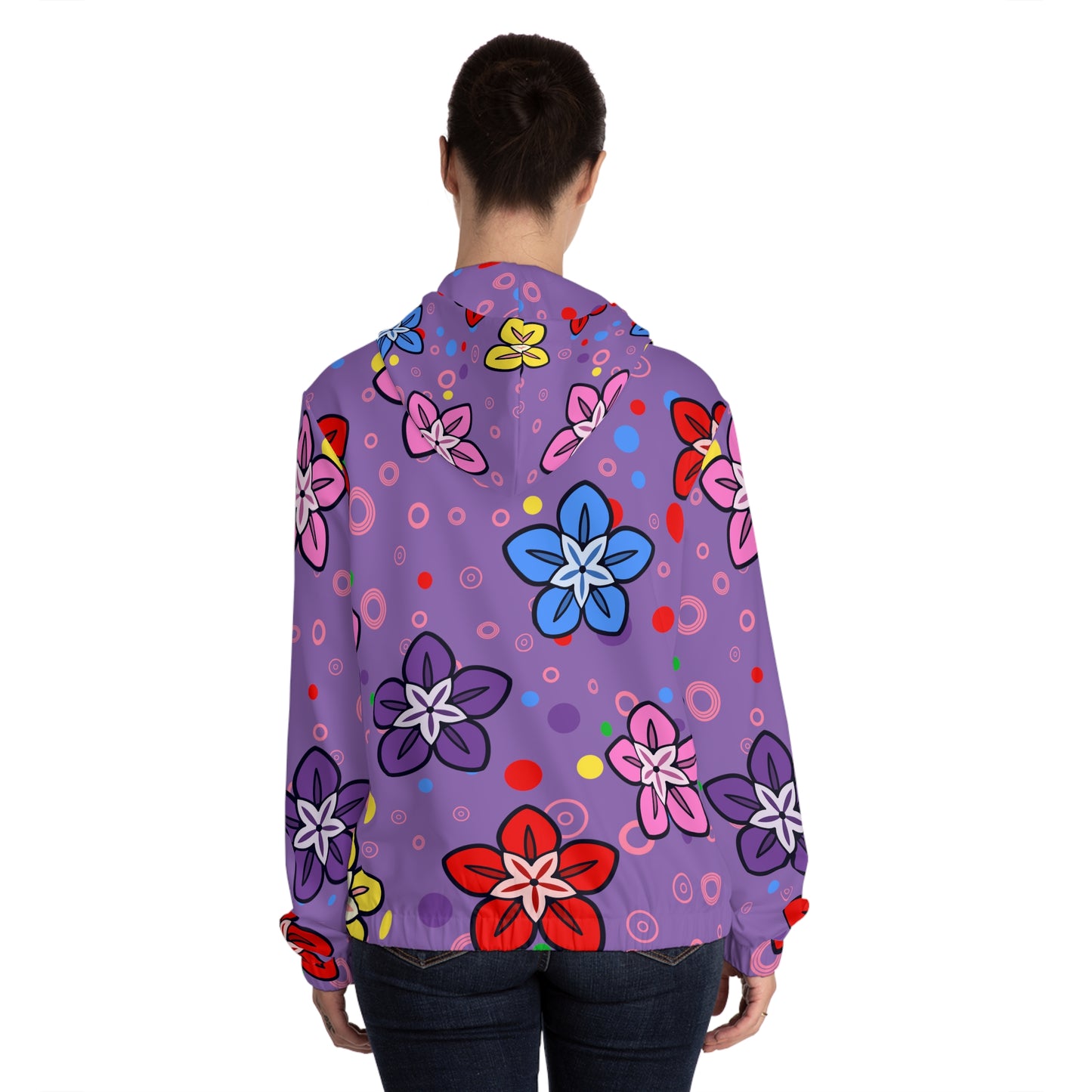 Good Times and Good Vibes Retro Colorful Flowers on a Purple background Womens Full-Zip Hoodie (AOP)