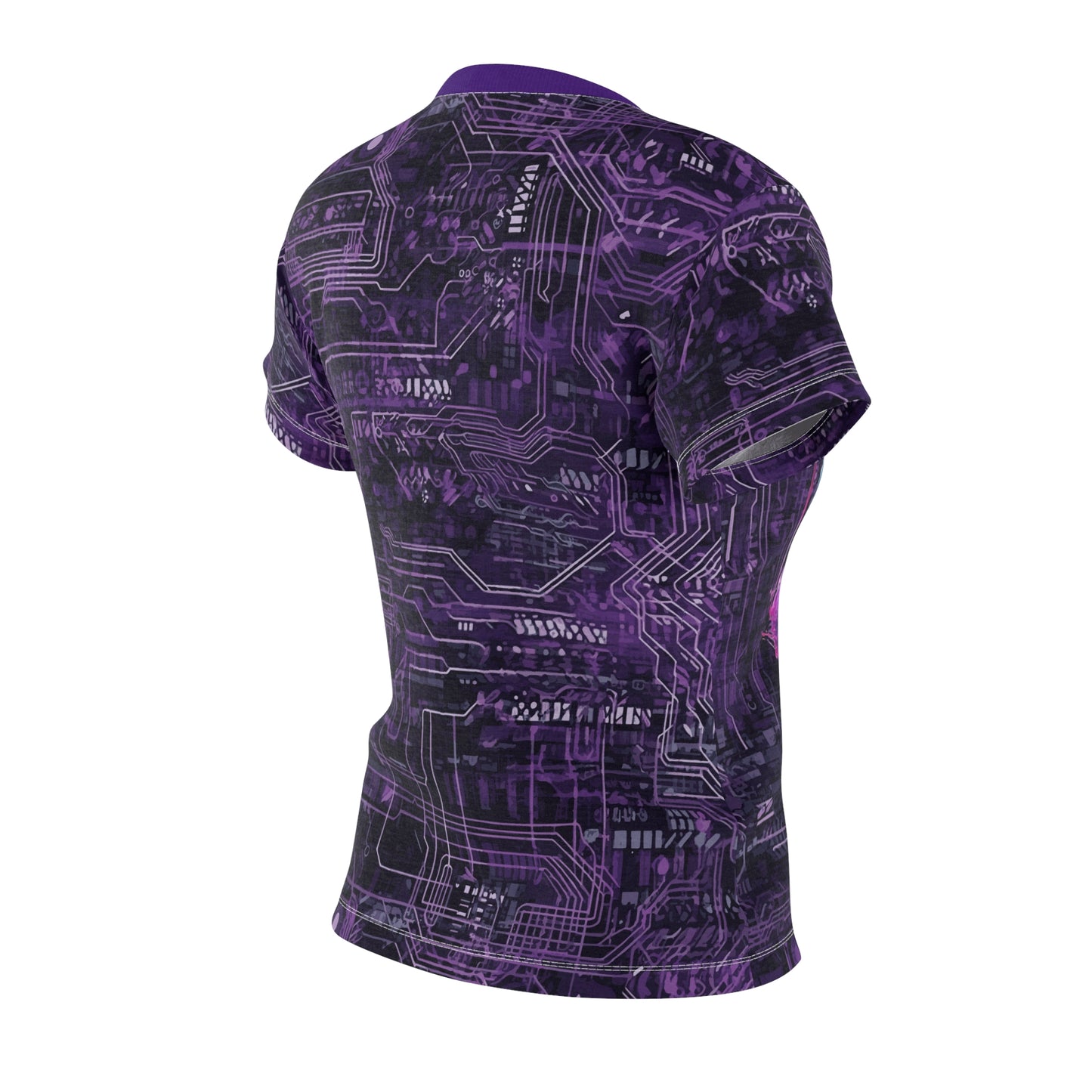 CyberPunk Cybernetic Skull breaking through a Purple Neon Circuit Board Women's Cut & Sew Tee (AOP)