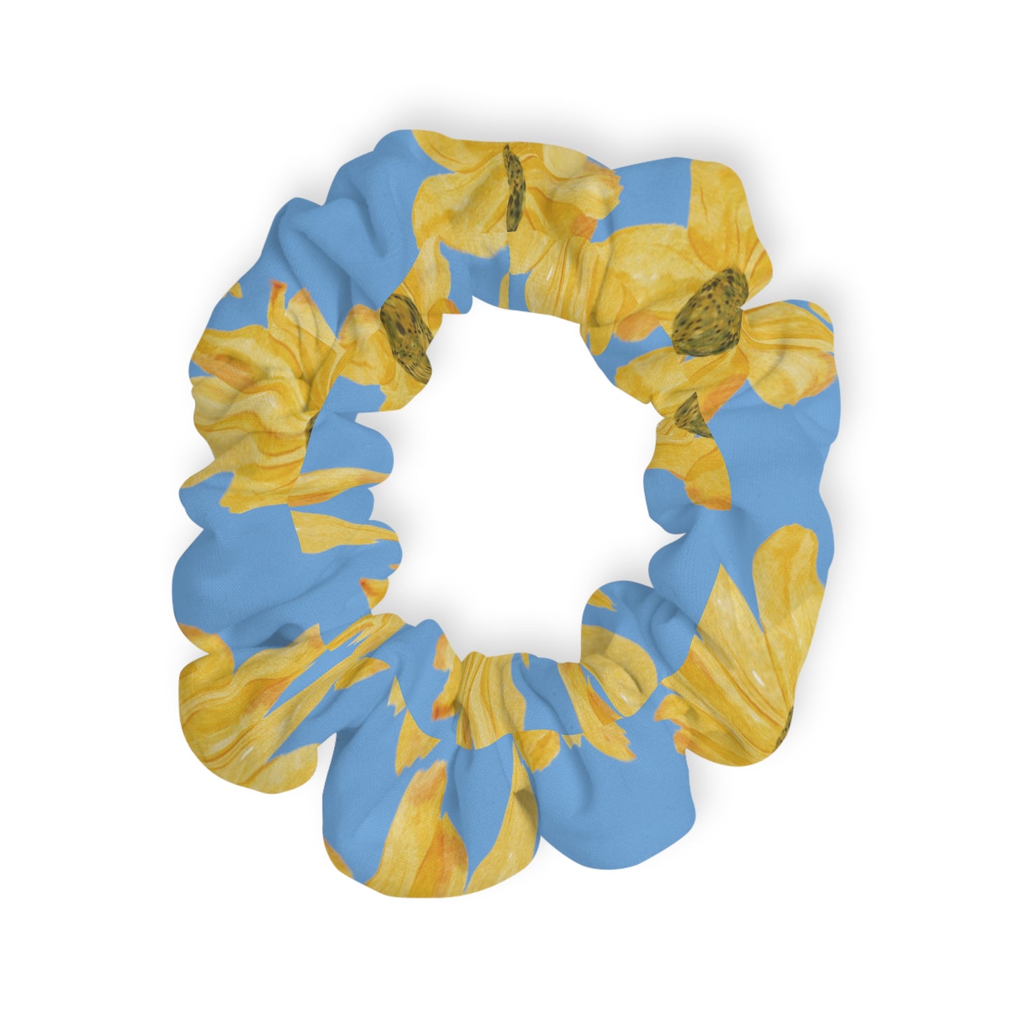 Flowers on a Blue Background Scrunchie