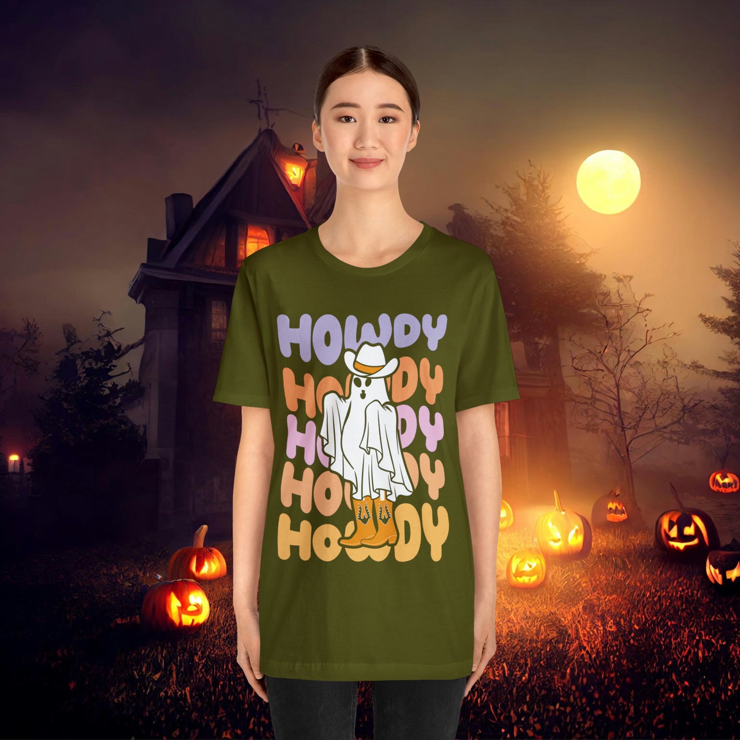 Cowboy Ghost Howdy Retro Halloween Unisex Jersey Short Sleeve Tee Gifts for Him Gifts For Her