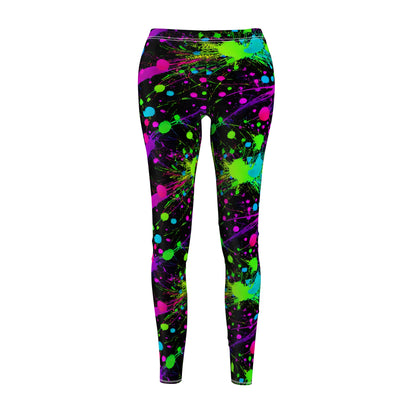 Pink & Green Paint Splatters Casual Leggings Women's Cut & Sew Casual Leggings (AOP)