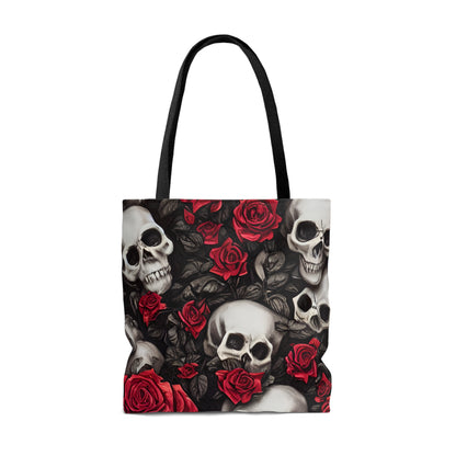 Hyper Realistic Skulls and Red Roses by artist Anne-Laure Goupil Tote Bag (AOP)