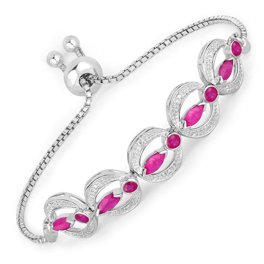 1.65 Carat Genuine Ruby and White Diamond .925 Sterling Silver Bracelet