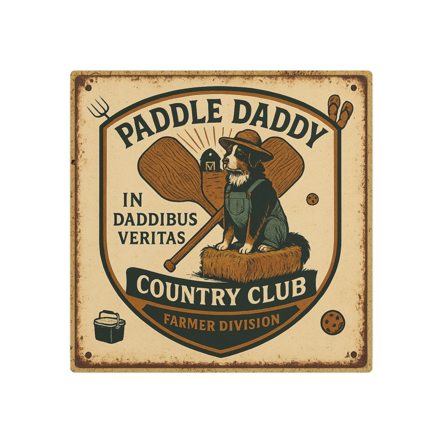 Farmer Division Metal Sign Rustic Barn Decor, Funny Farmhouse Wall Art, Paddle Daddy Country Club Gift for Farmers Tractor Lovers