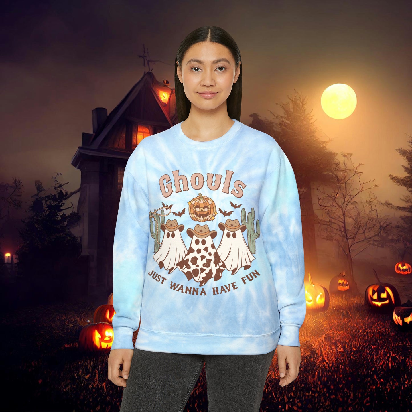 Ghouls just wanna have fun Halloween Retro Unisex Tie-Dye Sweatshirt