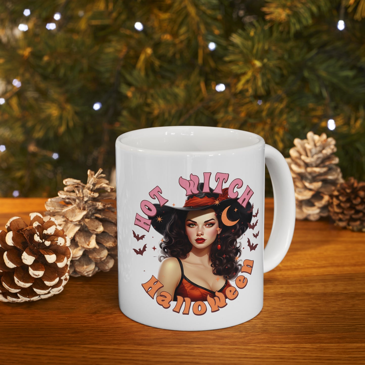 Vintage Pinup Witch Ceramic Mug: Sip Your Spells in Style this Hot Witch Summer Halloween!" Halloween Ceramic 11oz Mug 11oz Gifts for her