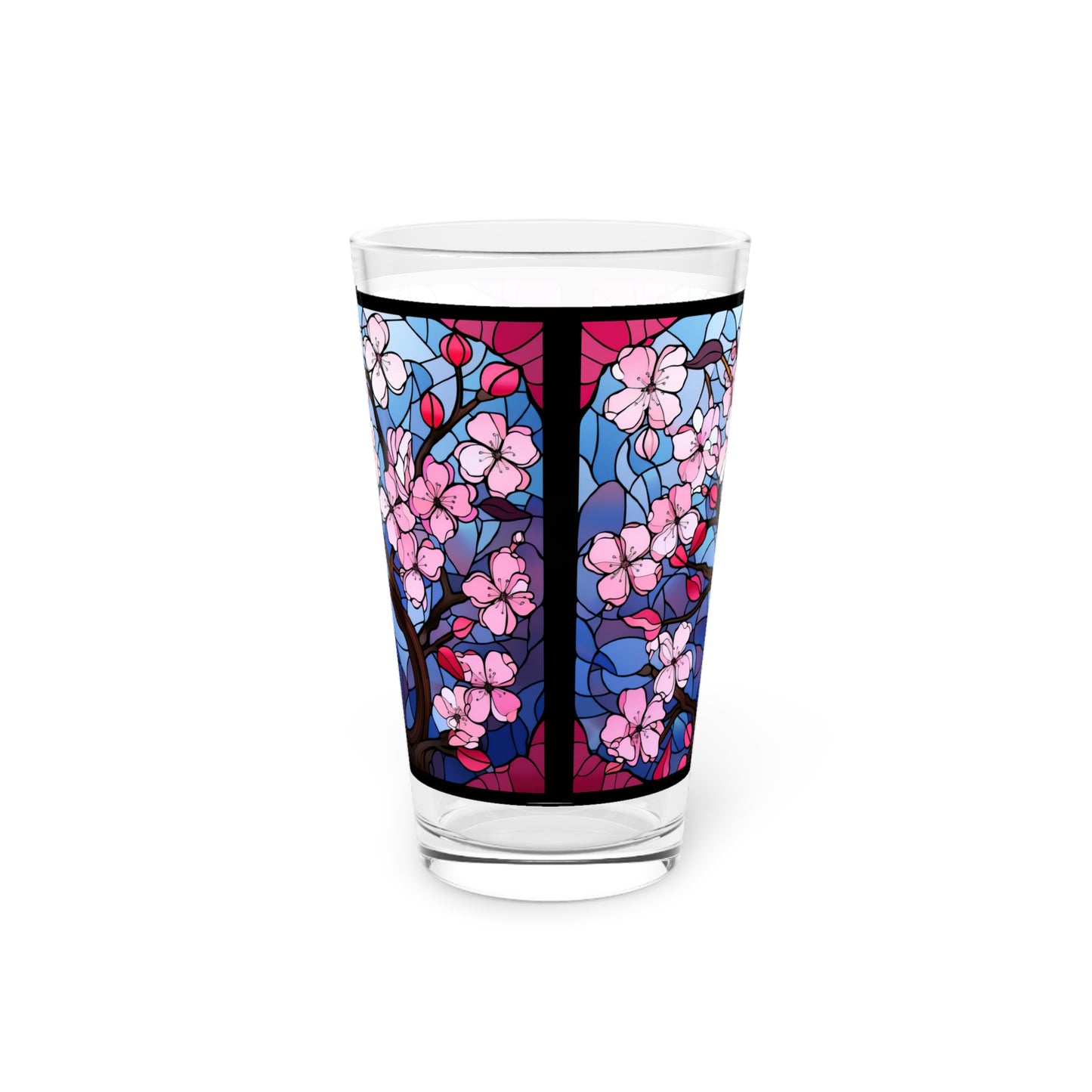 Cherry Blossoms in Full Bloom: A Stained Glass Masterpiece 16oz Pint Glass Gift idea gifts for home decor housewarming gift