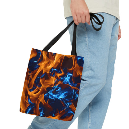 Blue and Orange Flame All Over Print (AOP) Tote Bag - Stylish and Spacious Carry-All