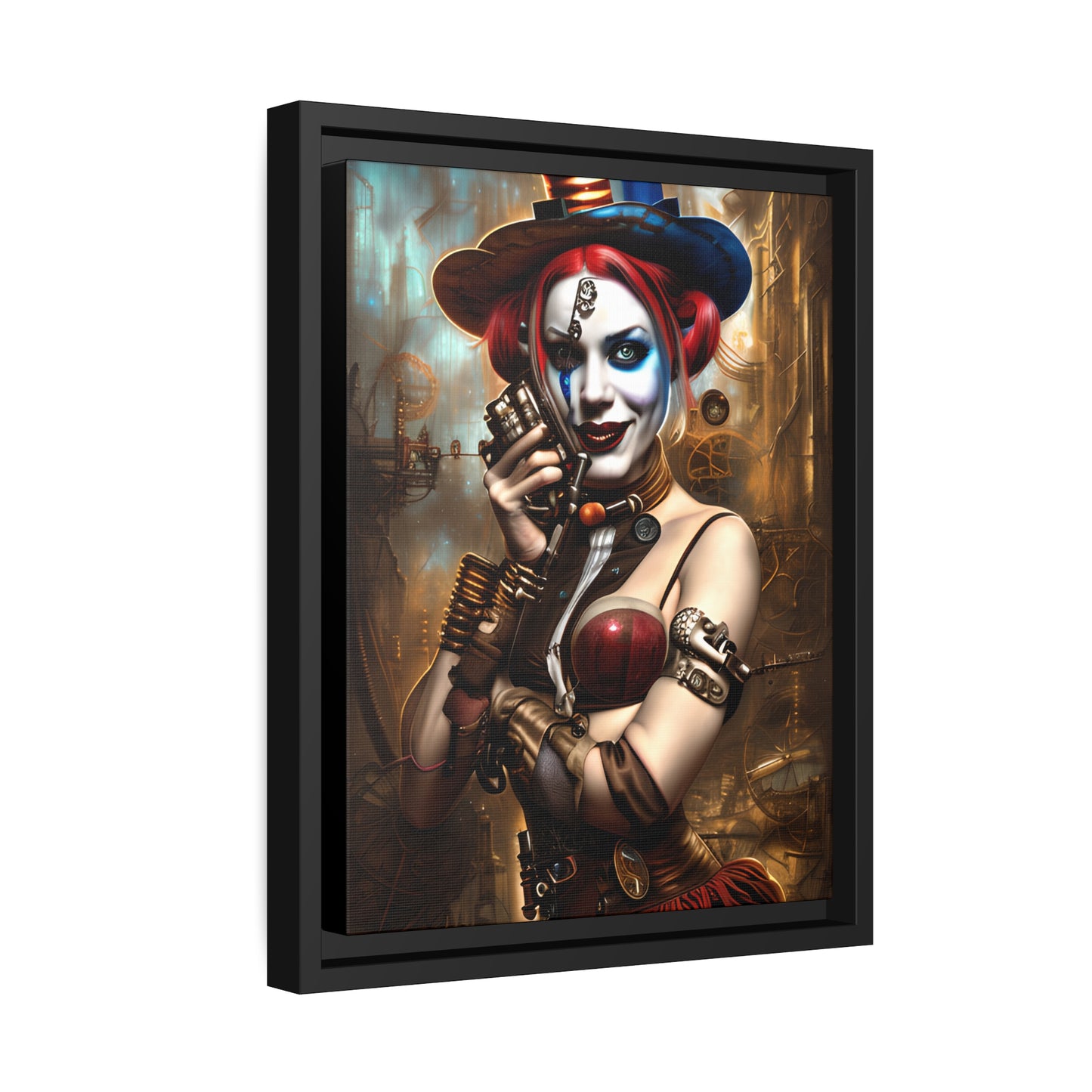 Hyper Realistic Steampunk Harley Quinn Matte Canvas, Black Frame