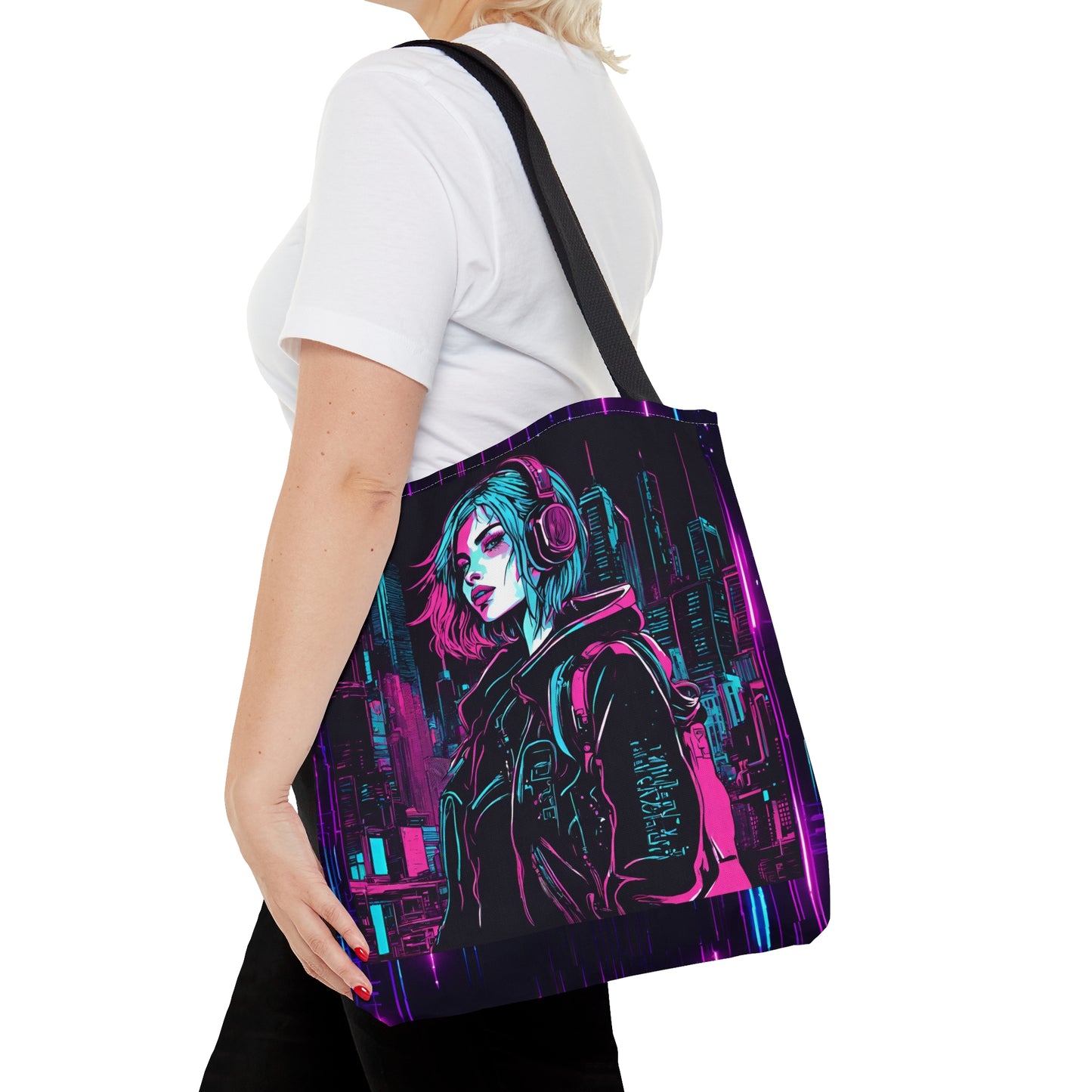 Neon Futuristic Lights Cyberpunk AOP Tote Bag