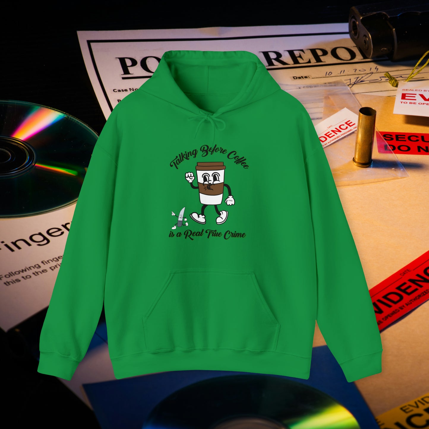 Retro Talking before Coffee is a Real True Crime Unisex Heavy Blend™ Hooded Sweatshirt Gifts for Him Gifts for Her