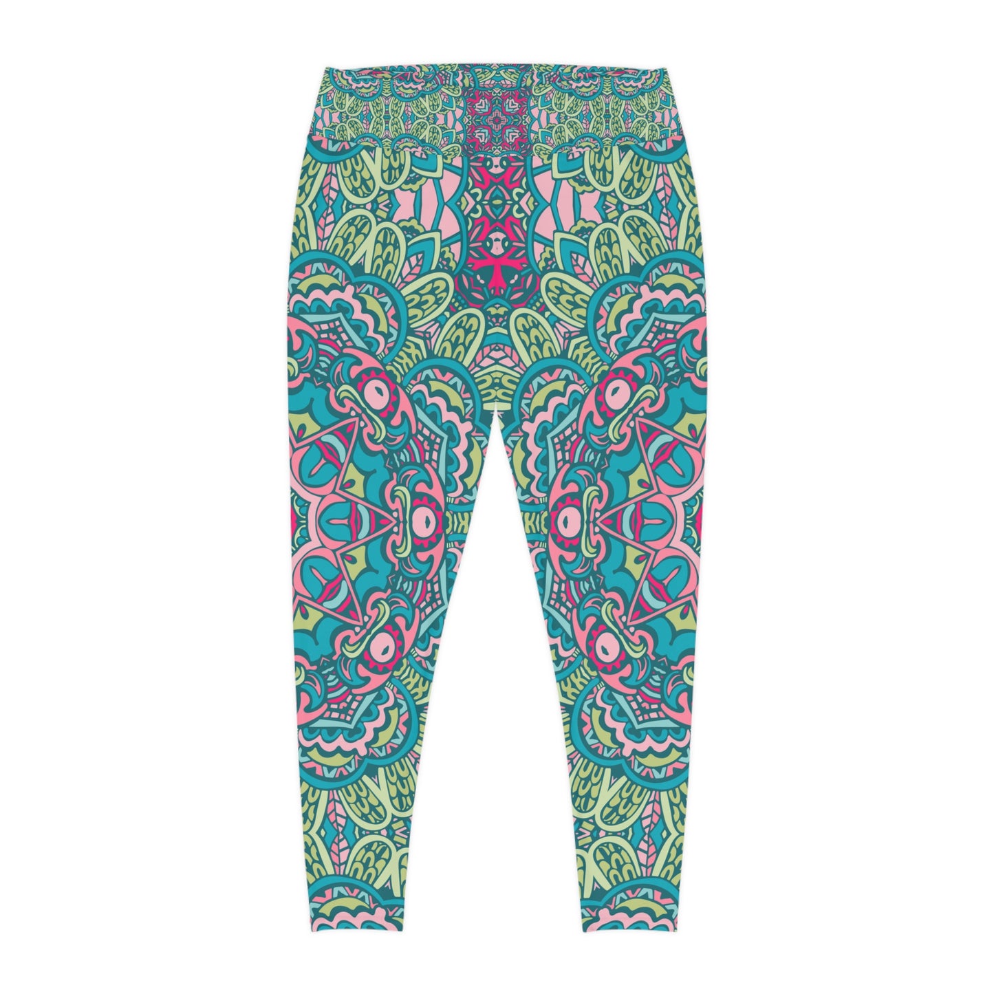 Boho Chic: Green All-Over Print Plus Size Leggings for Trendsetters