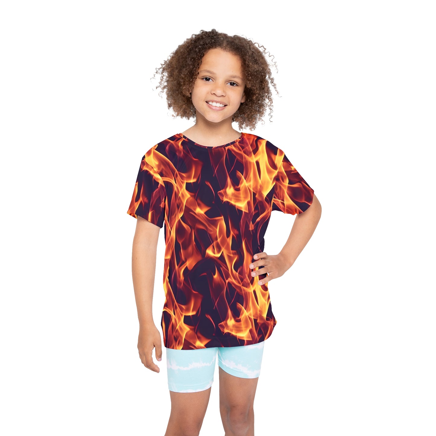 Fuel Their Passion: All Over Print Kid Sport Jersey with Flames