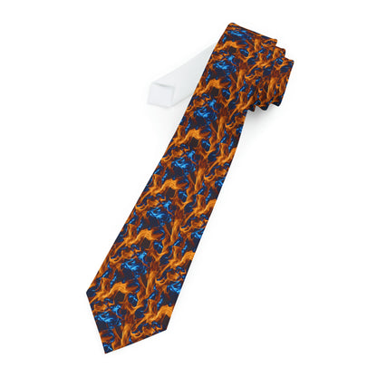 "DirkyThreadz Fiery Blaze Necktie - Bold Orange & Blue Flame Design for Striking Style"