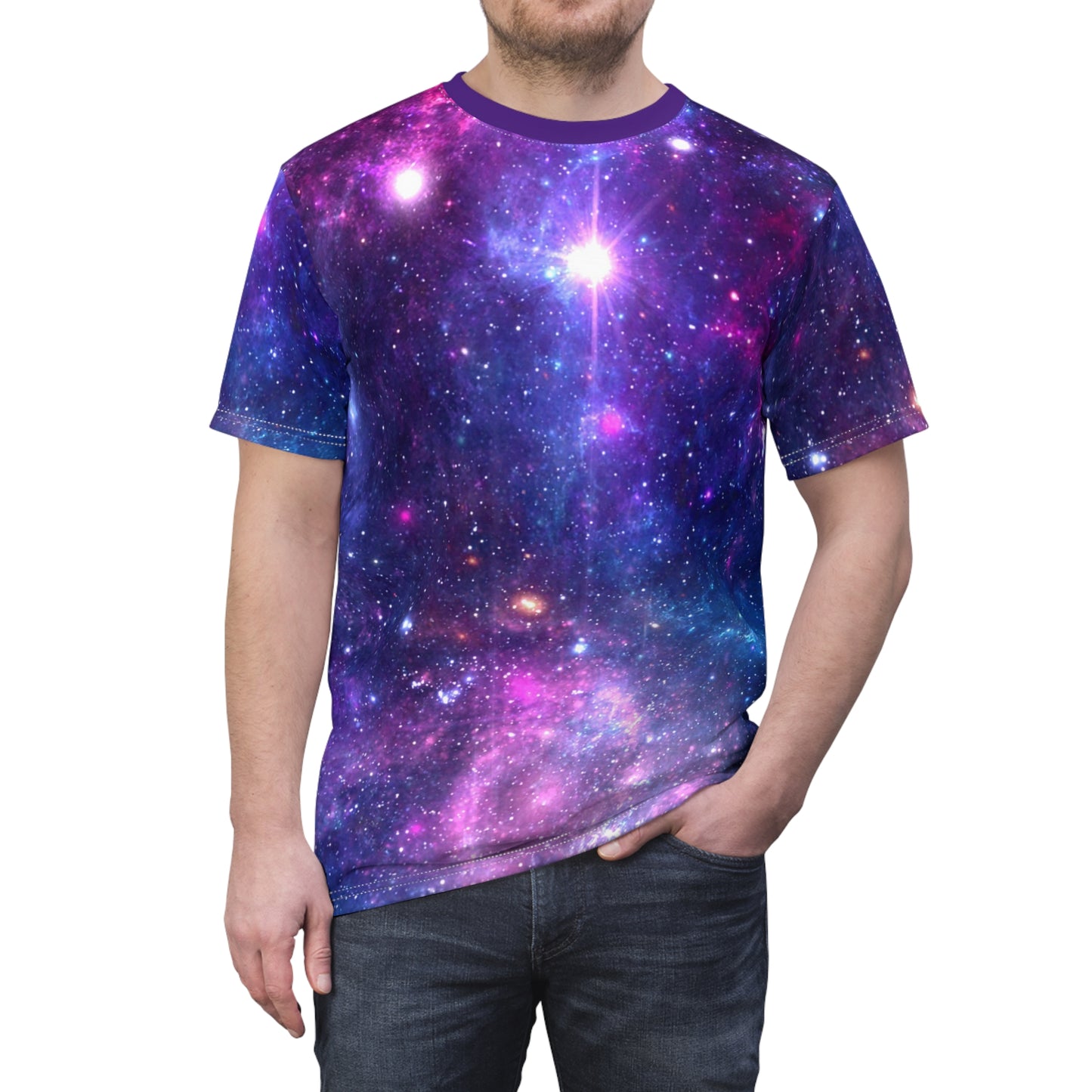 Purple Beyond the Stars Outer Space Out of this World Unisex Cut & Sew Tee (AOP)