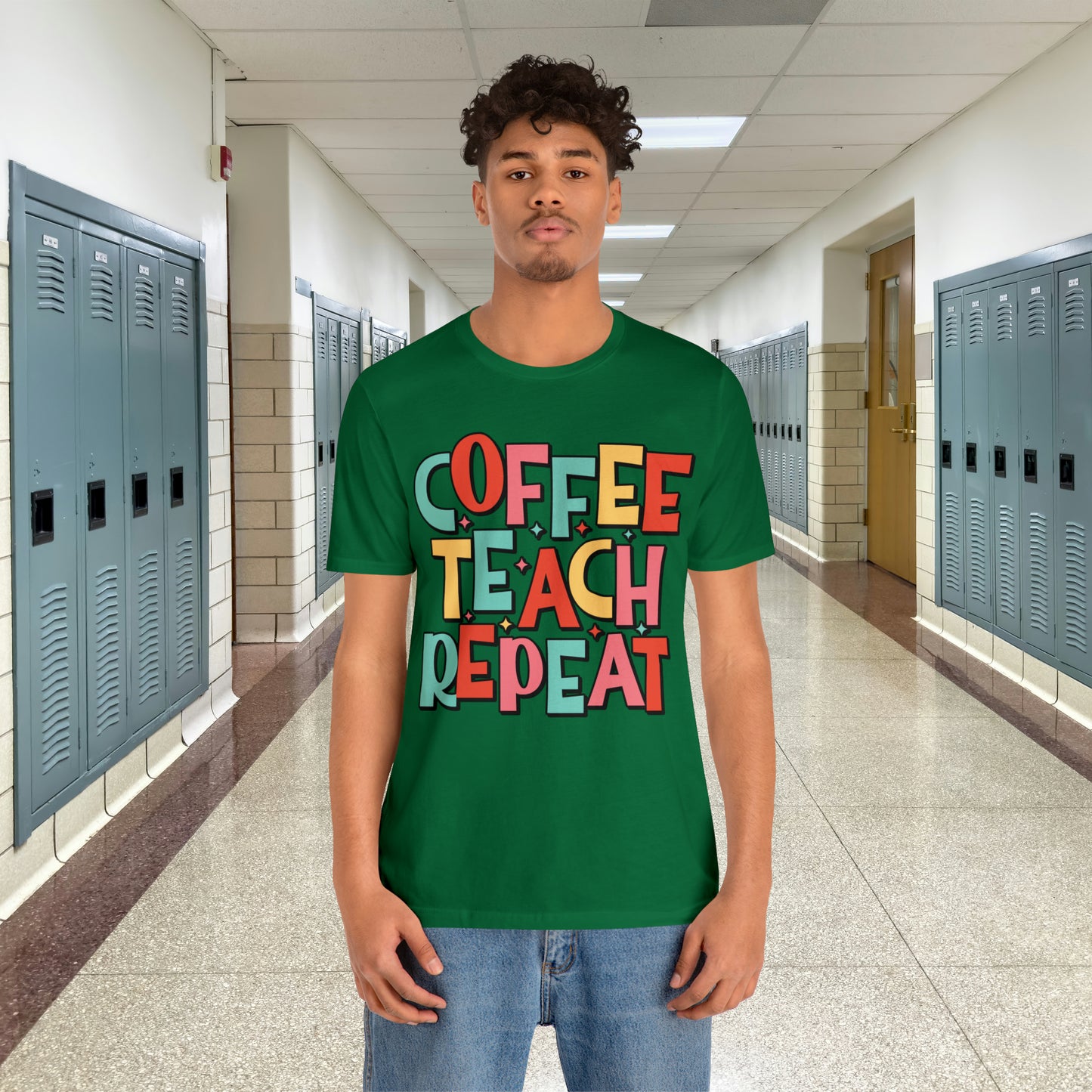 Coffee Teach Repeat Unisex Jersey Short Sleeve Tee