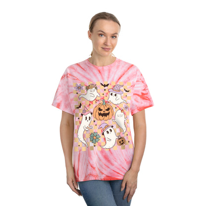 Happy Ghosts and Pumpkins Retro Groovy Halloween Tie-Dye Tee, Cyclone Gifts for him Gifts For Her