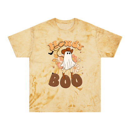 Cowboy Ghost saying Howdy Boo Retro Halloween Unisex Color Blast T-Shirt Gifts for her