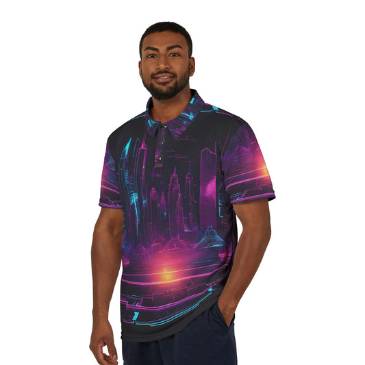 Futuristic Vibe Unisex Polo Shirt, Cyberpunk Fashion, Streetwear, Modern Style, Gift for Tech Lovers