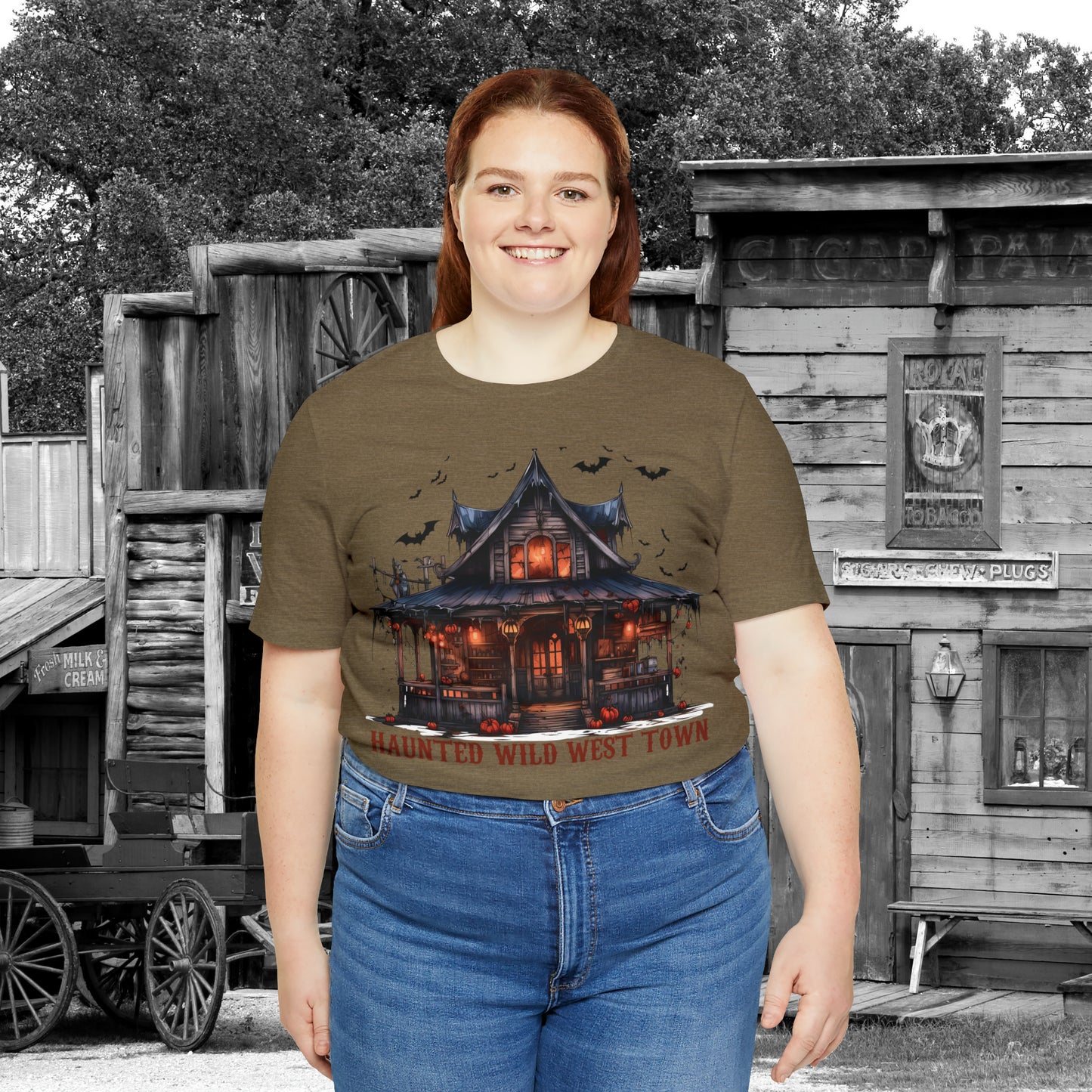 Haunted Wild West Town Halloween Western Unisex Jersey Short Sleeve Tee Gifts for Him Gifts For Her