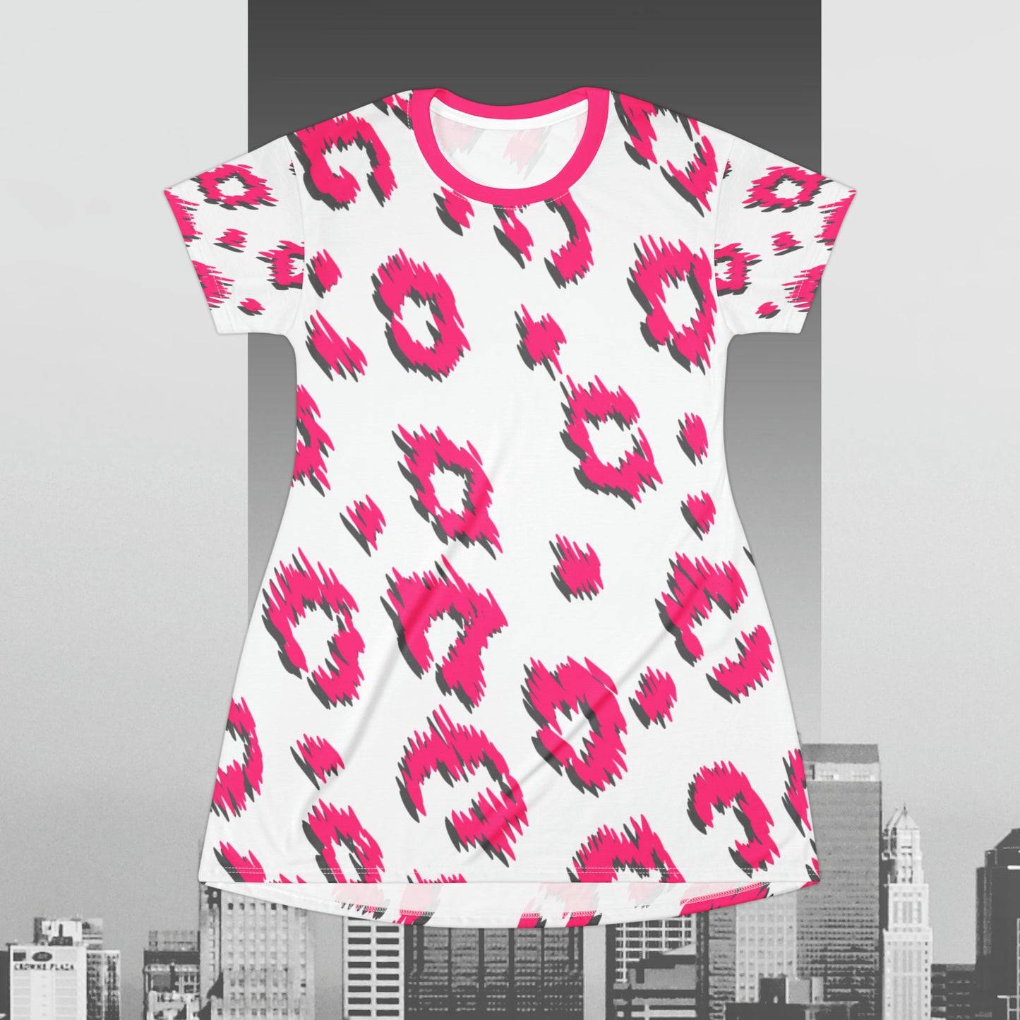 Pink Leopard Print T-Shirt Dress (AOP)