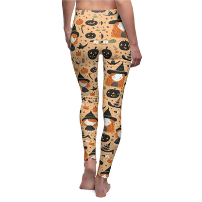 Halloween Trick or Treat Ghosts Witch Hats Jack o Lanterns Women's Cut & Sew Casual Leggings (AOP)