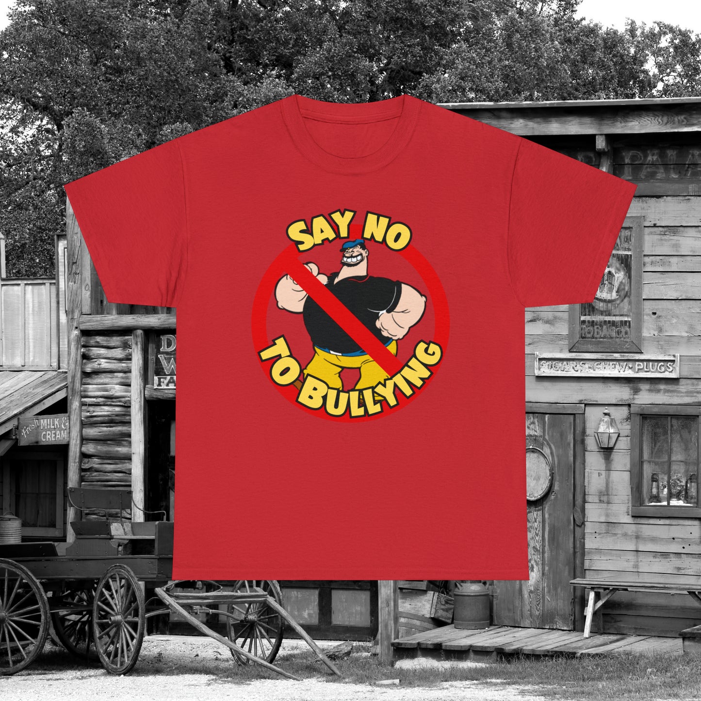 Popeye-Inspired 'Say No to Bullying' T-Shirt - Unisex Gildan 5000 Heavy Tee with Bluto Design