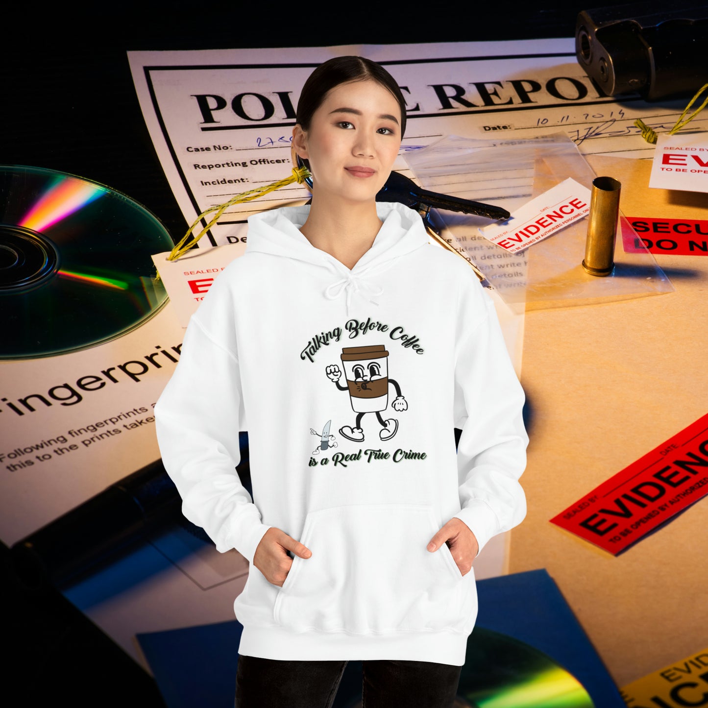 Retro Talking before Coffee is a Real True Crime Unisex Heavy Blend™ Hooded Sweatshirt Gifts for Him Gifts for Her