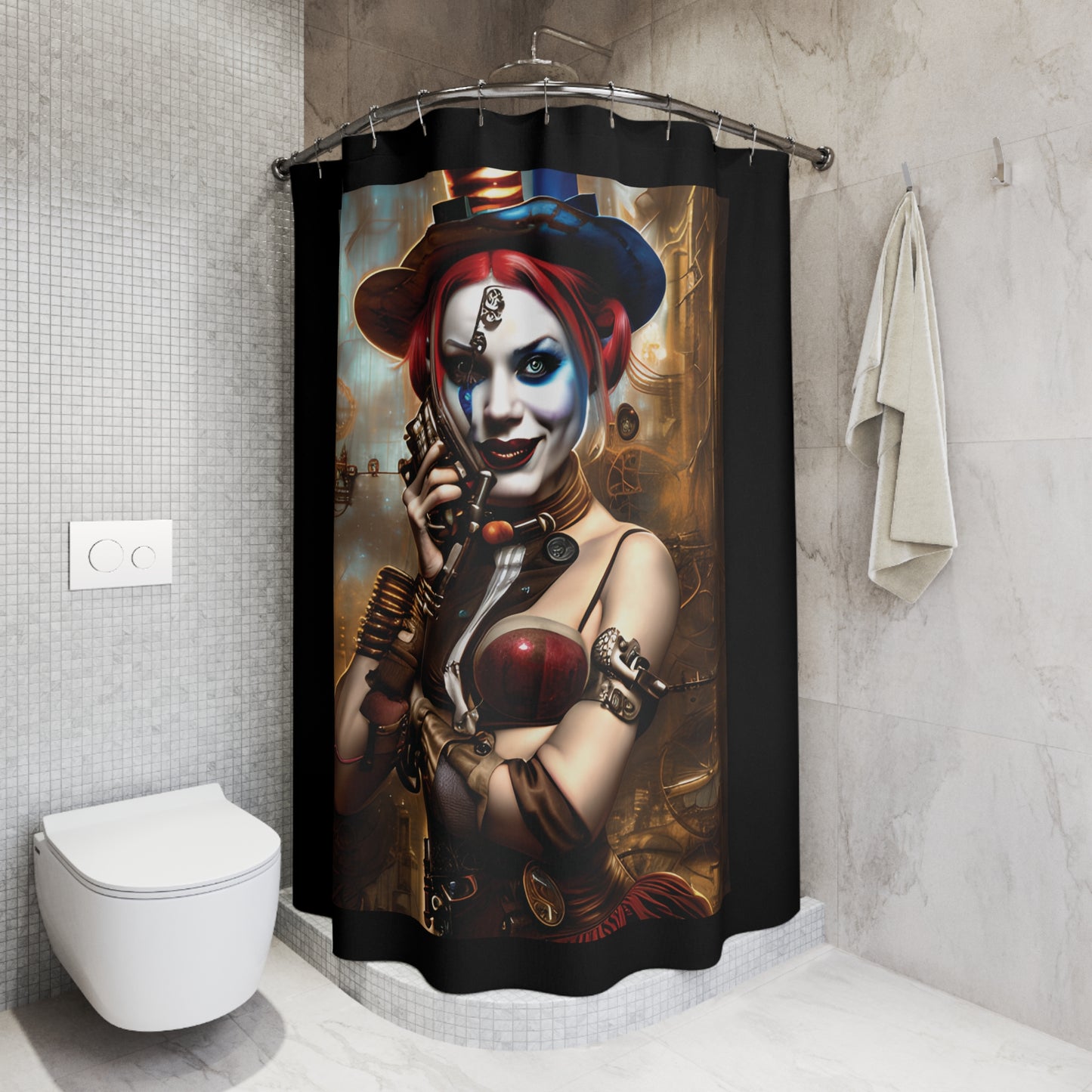 Hyper Realistic Steampunk Harley Quinn Polyester Shower Curtain