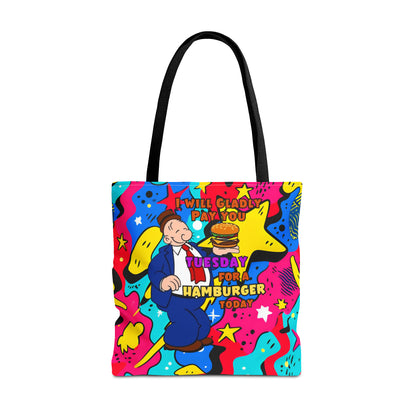 Abstract Comic Pop  AOP Tote Bag featuring Wimpy and his beloved hamburger