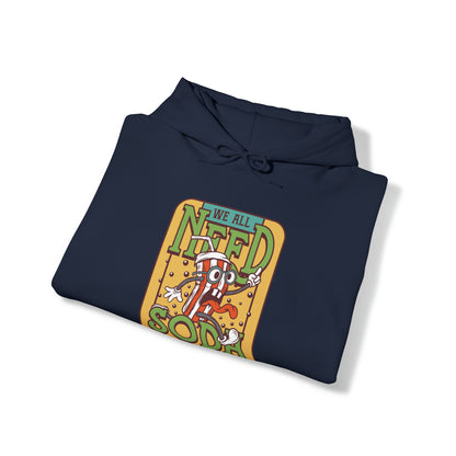 "DirkyThreadz Soda Splash Hoodie - PlayfulDesign with Cartoon Soda Graphic"