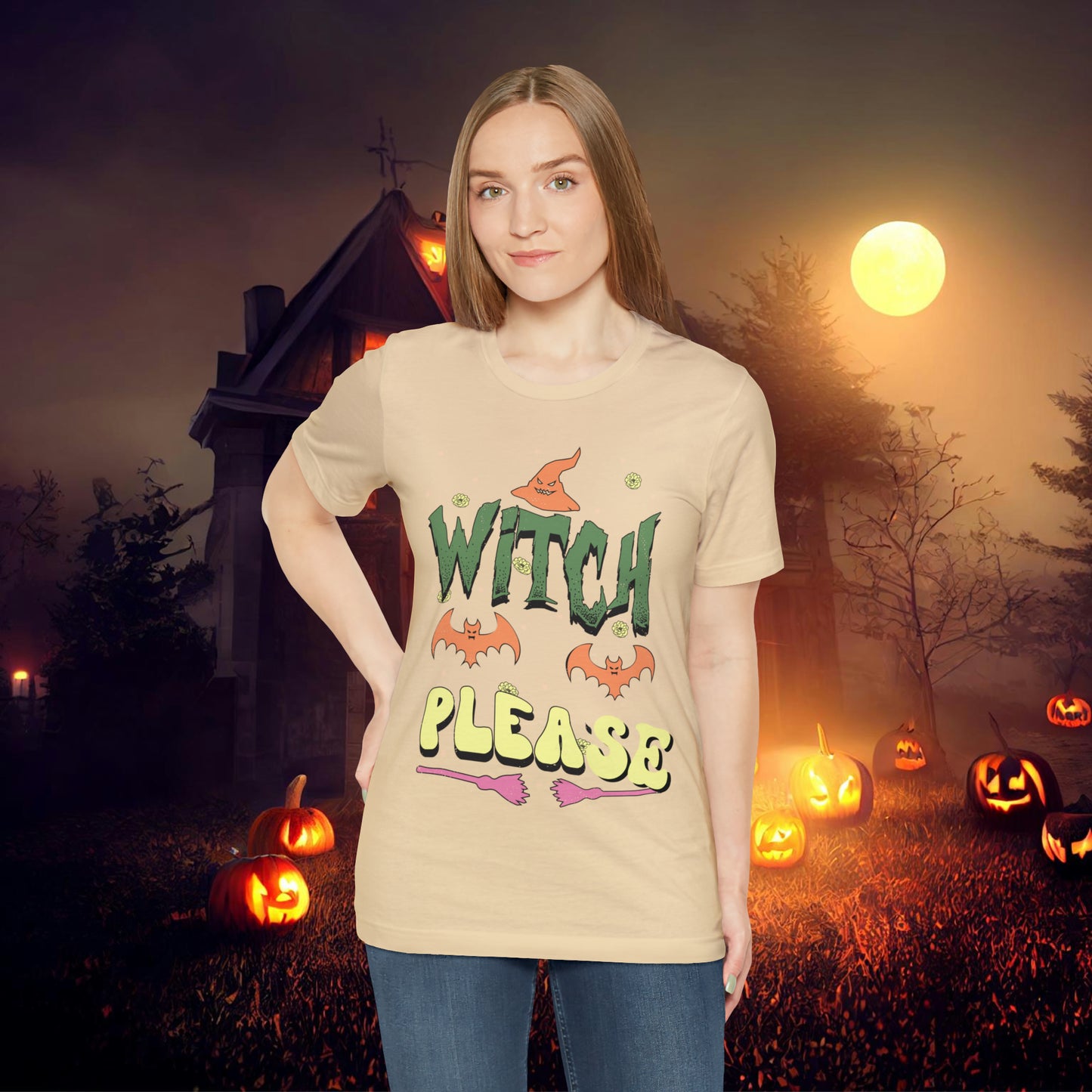 Witch Please Retro Groovy Halloween Unisex Jersey Short Sleeve Tee Gifts for Her Gifts for him